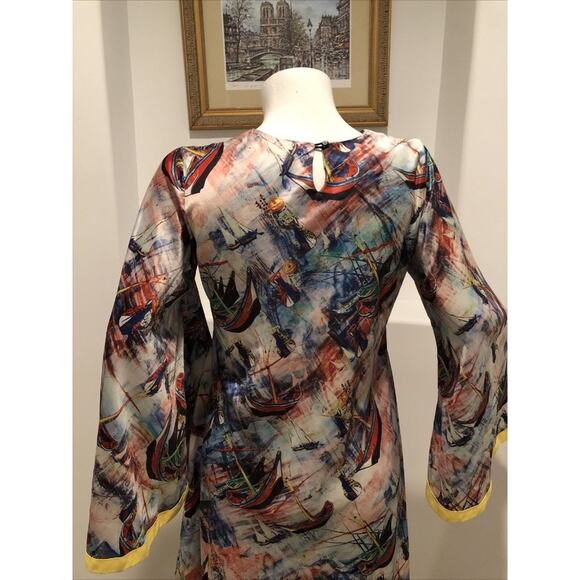 Aftican Design Trish O. Couture High-Low Long  Bell Sleeve Marine Print Dress - Picture 10 of 14